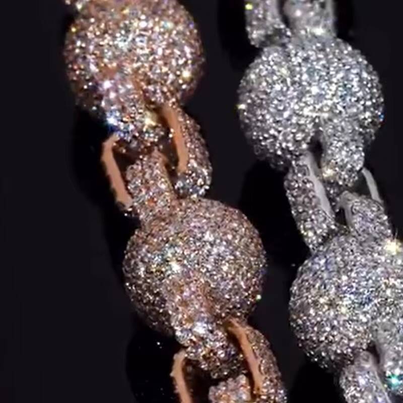 8MM Frozen Necklace with VVS Moissanite Diamond High Quality Ball Chain 925 Silver Gold Plated Cuban Style Hip Hop Jewelry