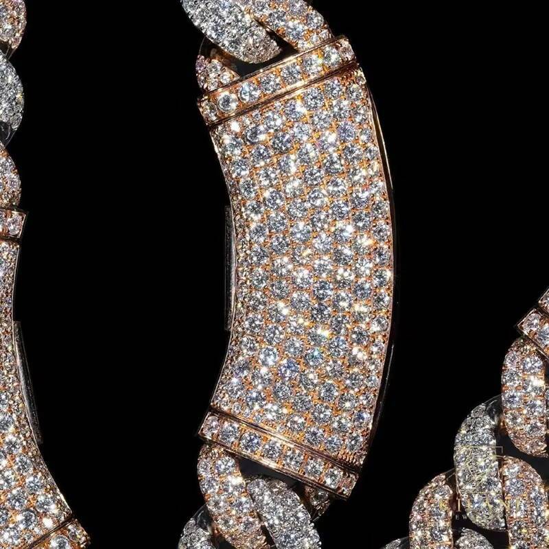 Sterling Silver 925 Two Tone Prong Set Miami Iced Out VVS Moissanite Cuban Link Chain