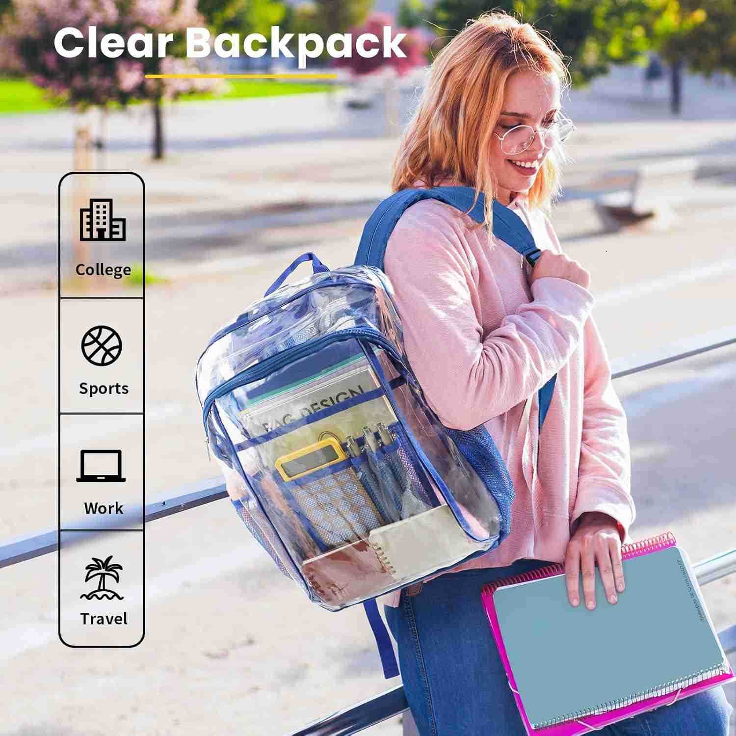 Vorspack Clear Backpack Heavy Duty Clear Book Bag with Multipockets Large See Through Backpack for College Workplace BlackZ250920