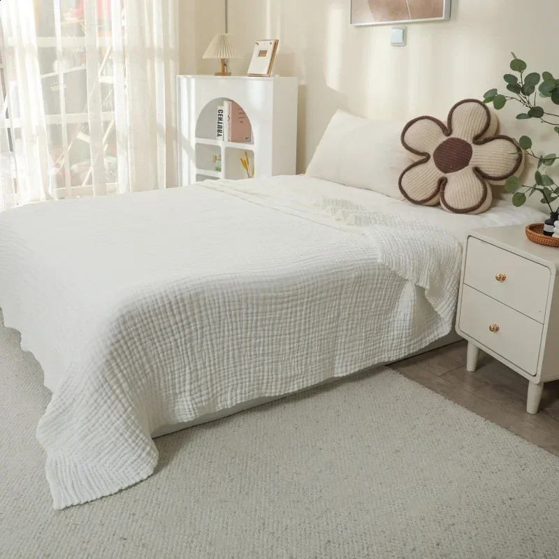Cotton Muslin Large Size 6 Layer Gauze Blankets Kids Adult Summer Quilt Bedding Thicken Bath Towel 150X200cm 250920