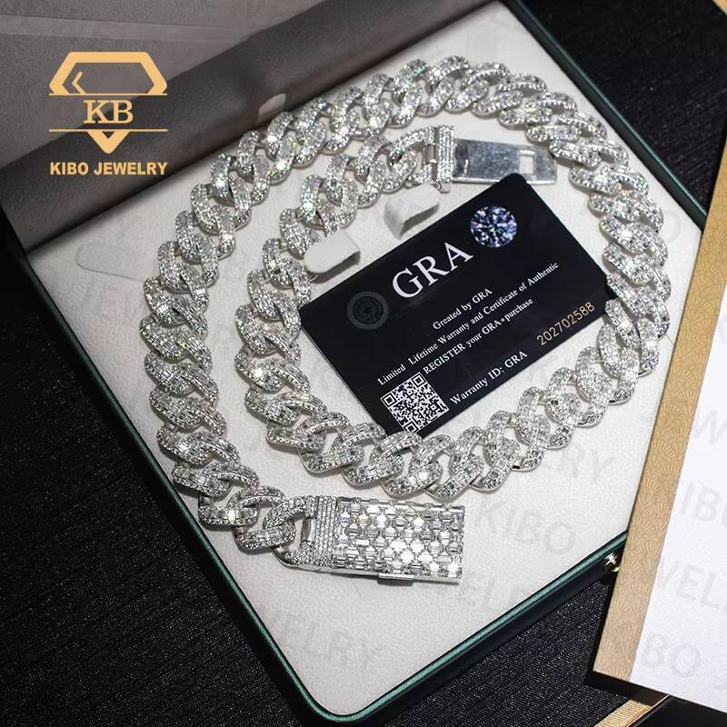 Hot Selling Hip Hop Miami Cuban Chain 15MM Silver 925 Moissanite D Color VVS Customized Trend Snap Hip Hop Moissanite Cuban Necklace Chain