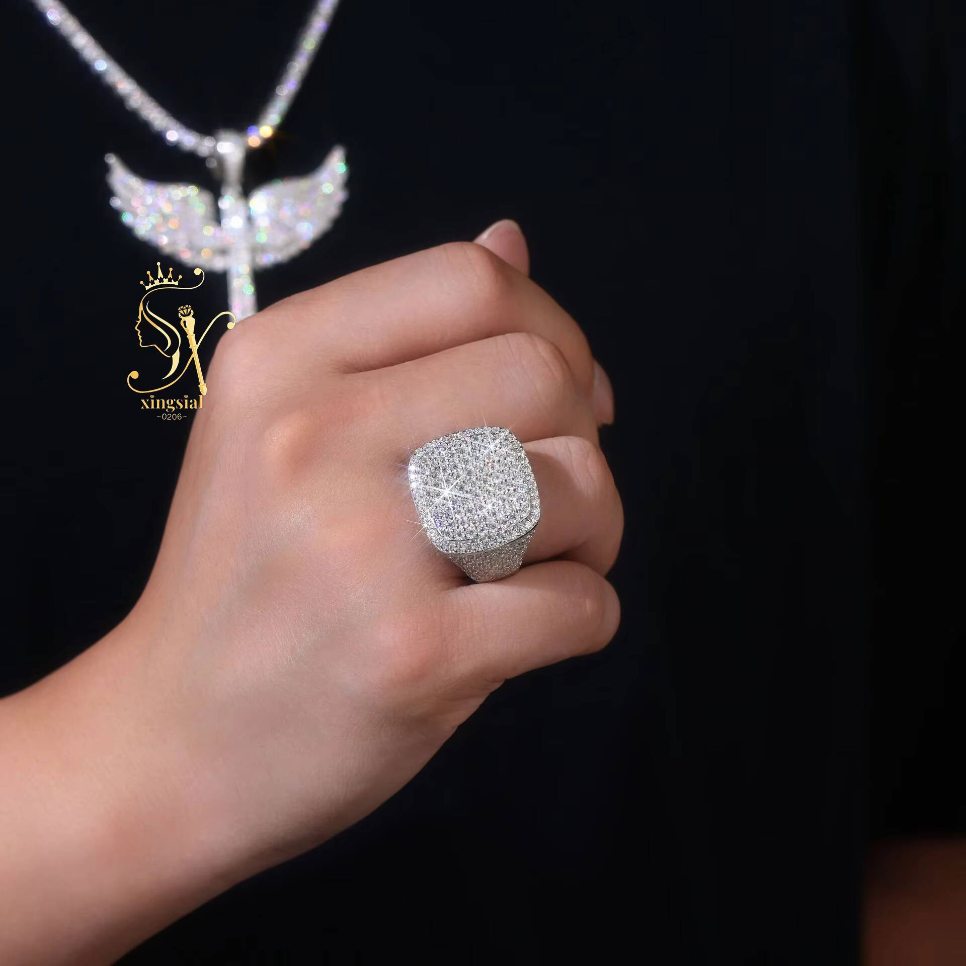 New Arrival Hip Hop Style Jewelry for Men 925 Sterling Silver VVS D Color Iced Out Diamond Cluster Ring Moissanite Luxury Ring