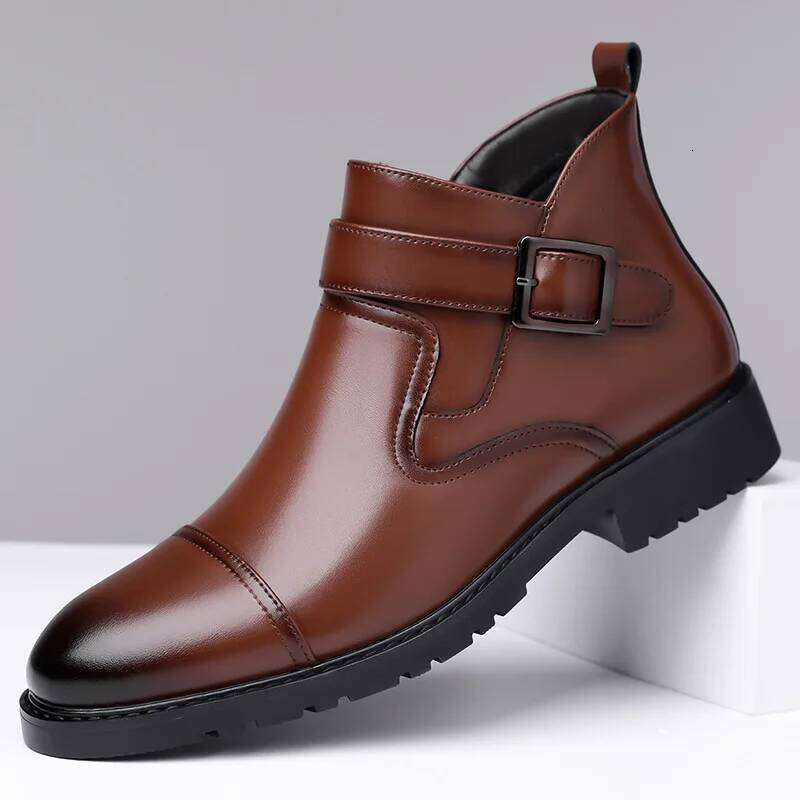 Fashion Casual Business Leather for Men Solid Color Buckle Designer Shoes Male Autumn Winter Antiskid Work Boots Man