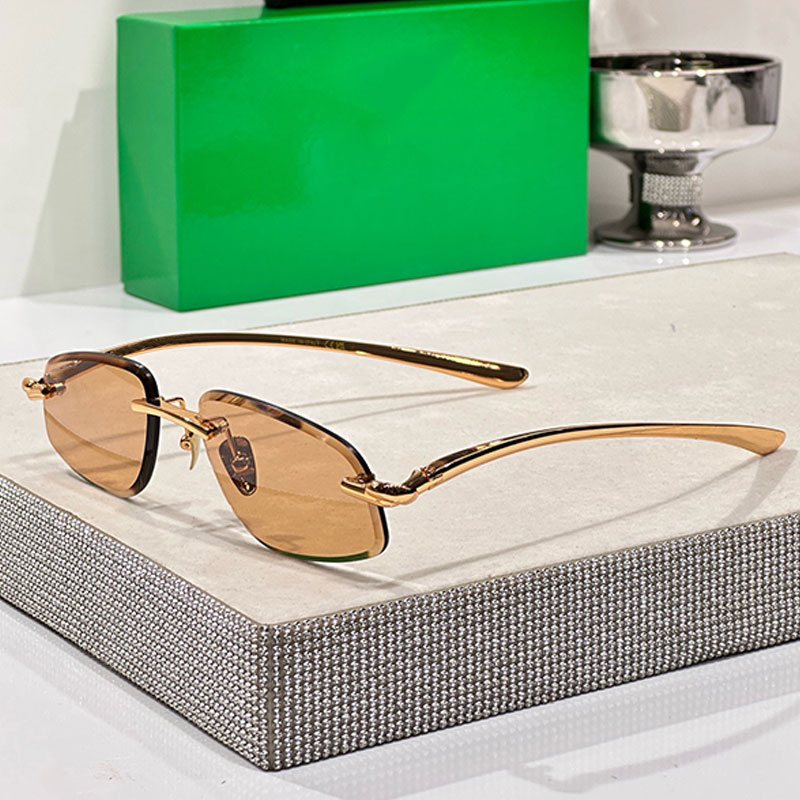 26ss New Kont Geometric Sunglasses For Women Designer Frameless Geometric Lenses Metal Kont Legs Casual Business OL Lody Sunglasses BV1694LS With box