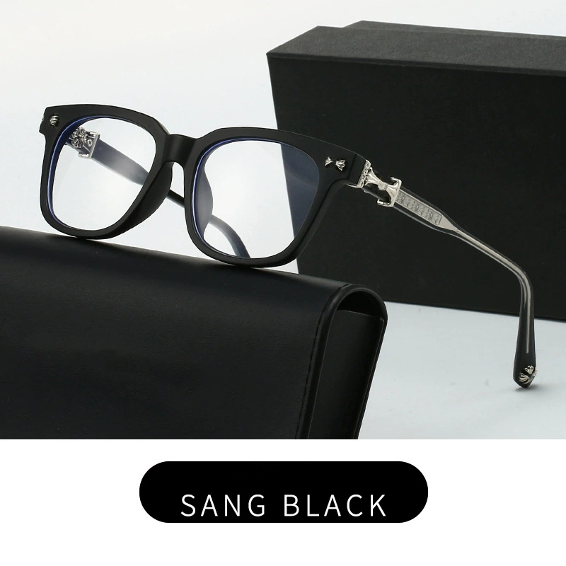 Designer Chrome Glasses Sunglasses For Mens Women Retro Square Frame Cross Anti Blue Light Flat Lens Eye Glasses dad