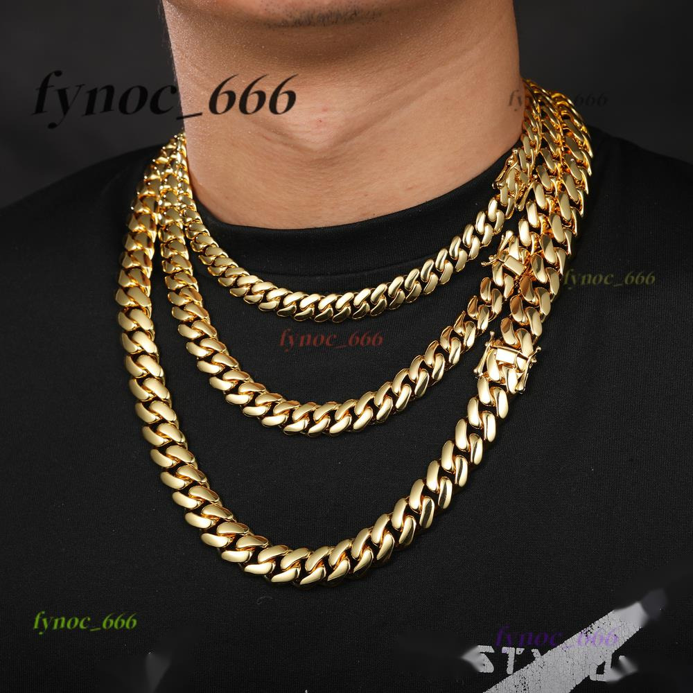 Wholesale 10mm22mm Solid Cuban Choker Hip Hop Miami Cuban Link Bracelet Necklace Mens 14k 18k Brass Moissanite Gold Plated