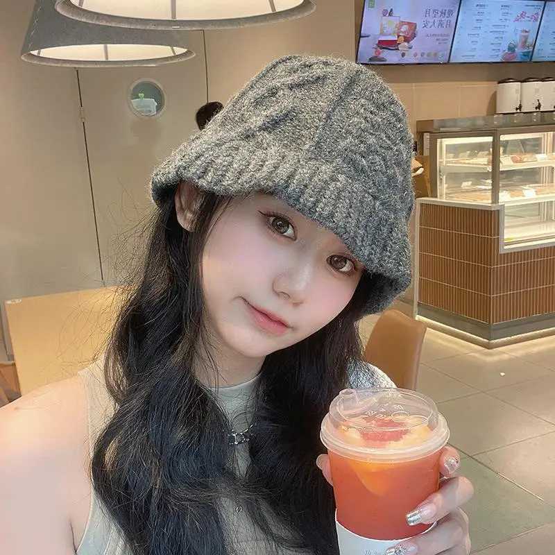 Autumn Winter Warm Thick Acrylic Fiber Twist Craft Knitted Hat Outdoor Suitable for Round Face Panama Fisherman C F232 Y250920