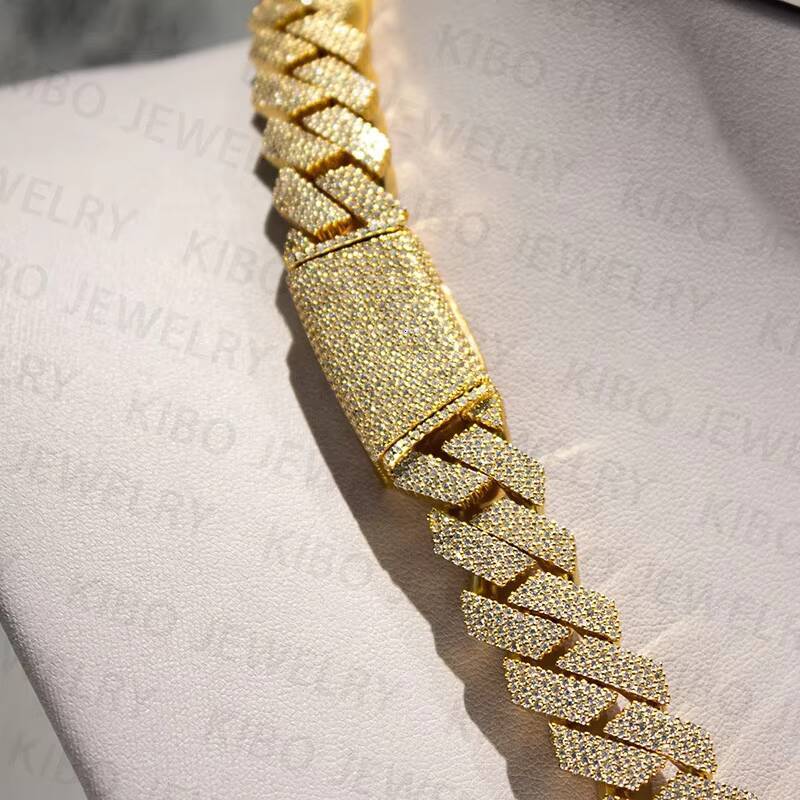 Popular Iced Out Rapper Hiphop Chian 14mm 18k Gold Plated 925 Silver Moissanite Cuban Link Men Chain