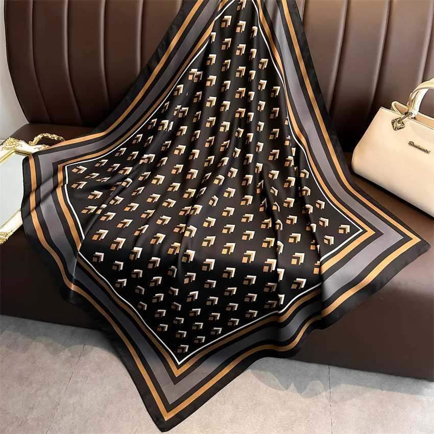 2024 New 9090cm Fashion Scarves Women Shawl Print Silk Satin Hijab Bandana Luxury Brand Square Ladies Bandanna Foulard Muffler11 D2510201