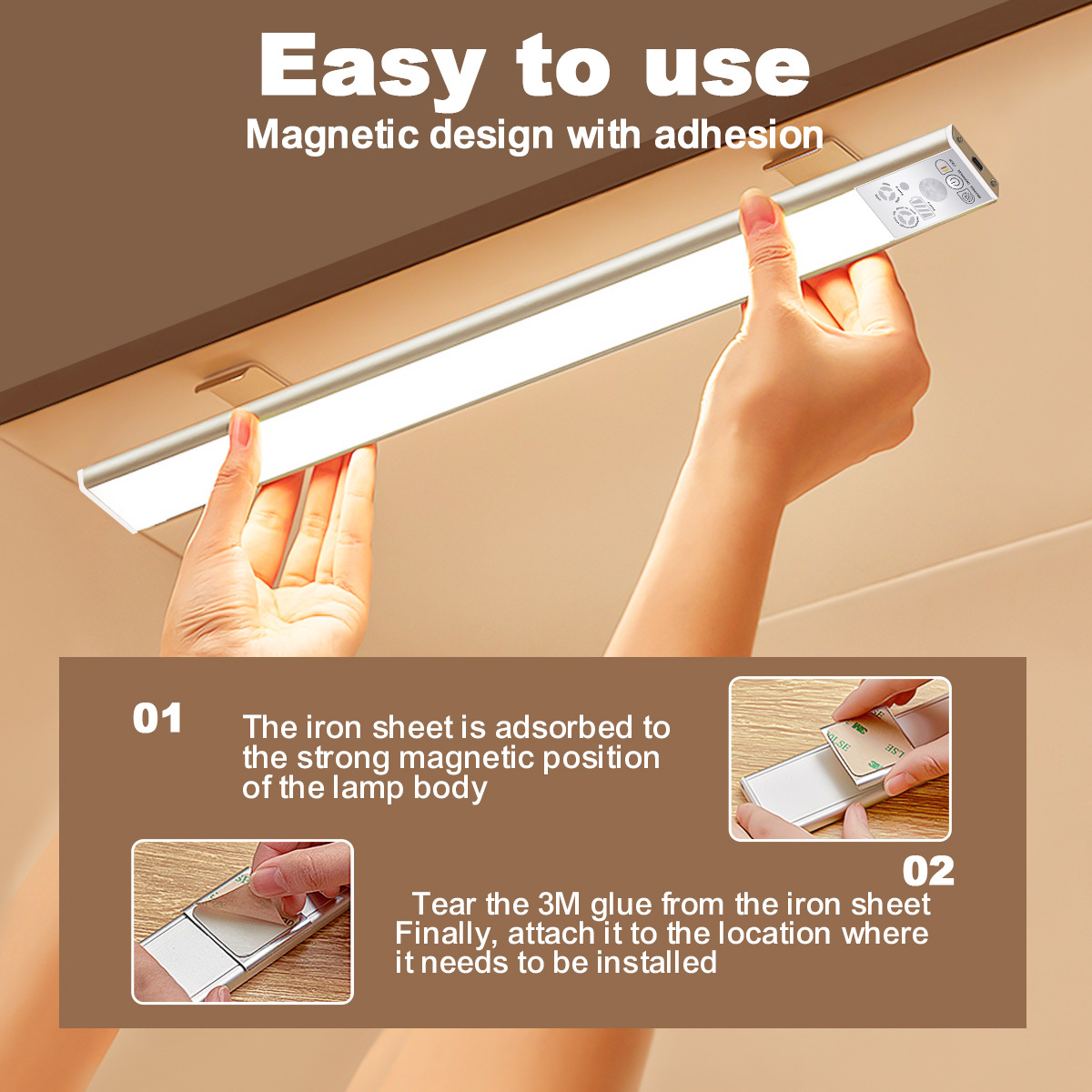 Rechargeable Hanging Closet Lights: Built-in Sensors + Multiple Colors Perfect Fit For Home Office Use-HCP250