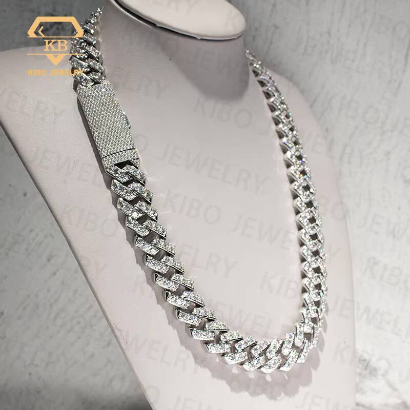 Hip Hop Cuban Link Chain 925 Sterling Silver Mossanite Cuban Link Chain 20mm Pointer Setting Iced Out Diamond Cuban Link Chain