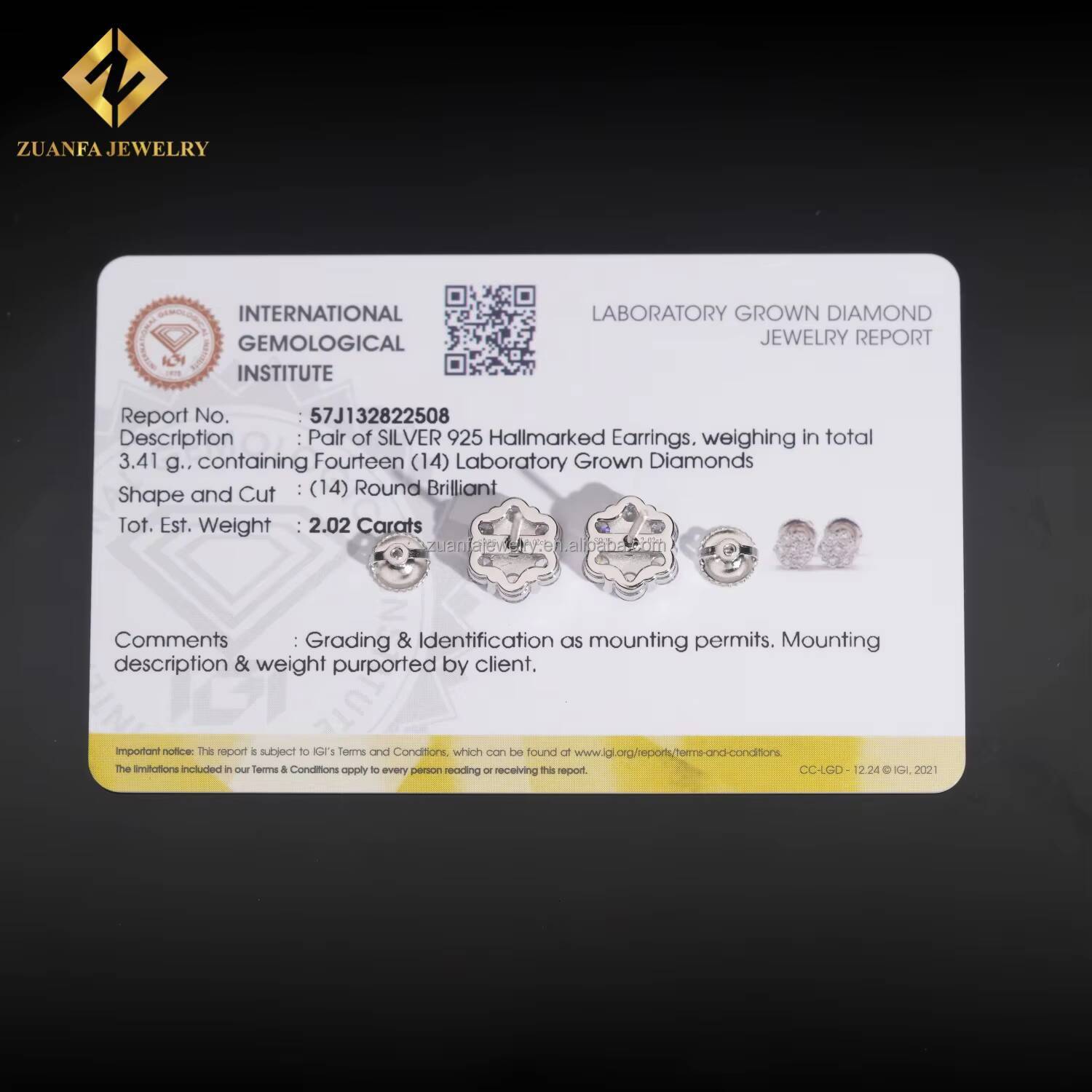 IGI Certificate Full Size Iced Out 925 Sterling Silver Lab Grown Diamond HPHT Honey Comb Setting Luxury Stud Earrings Screw Back