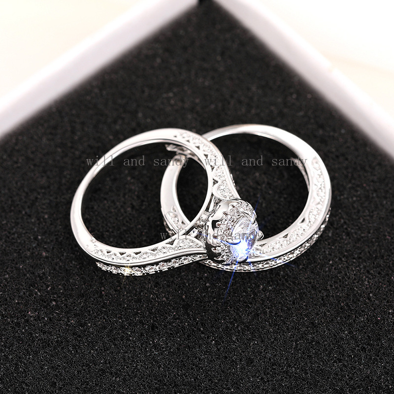 Vintage Bridal Set Ring for Women Sterling Silver Engagement Wedding Ring Cubic Zirconia Diamond Rings Promise Band CZ Fashion Jewelry Valentine Birht