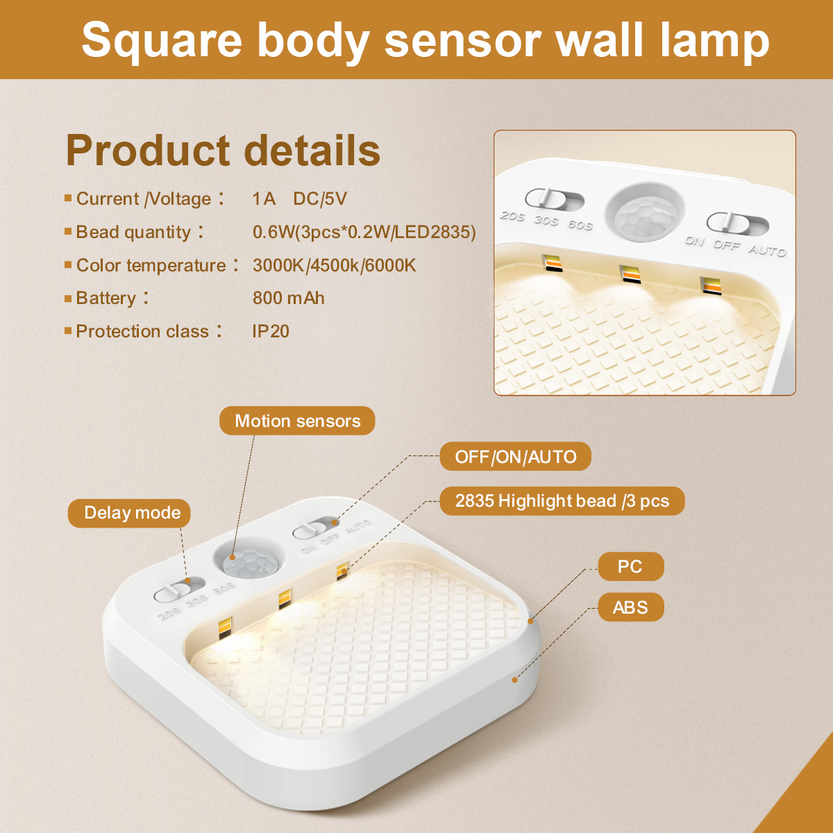Sleek Charging Wall-Mounted Illuminator Touch-Free Control for Closets, Bathrooms-HCP259