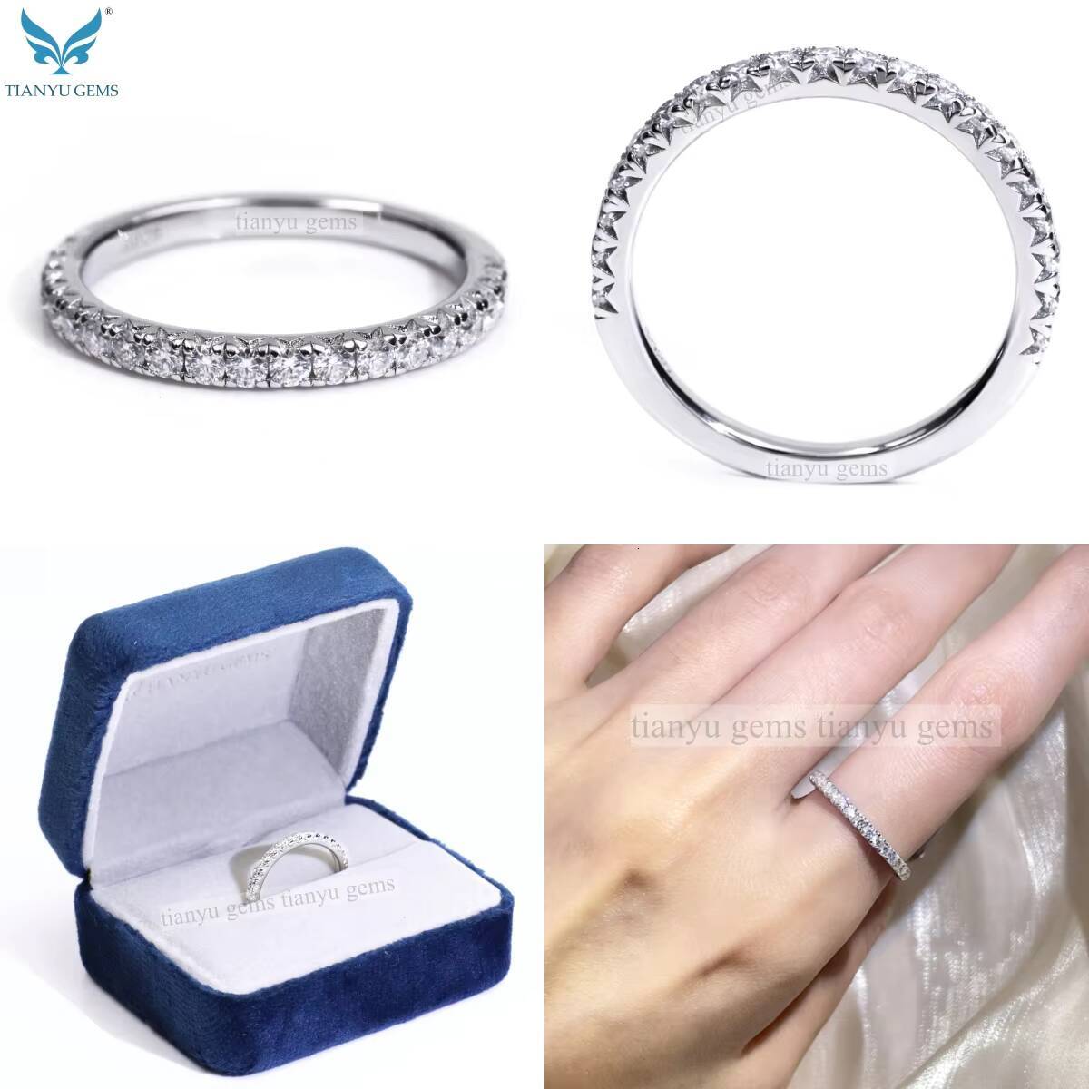 Tianyu Gems Moissanite Pinky Ring Silver Jewelry Men Half Eternity 925 Sterling 18k Gold Plated VVS Moissanite Women Ring