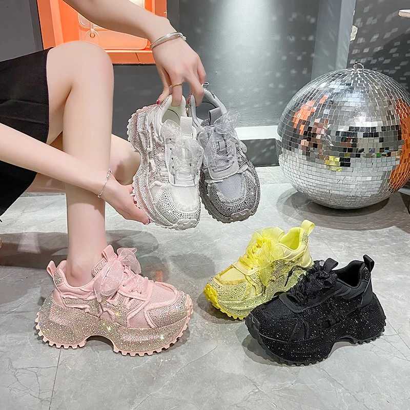 Women Shiny Rhinestones Shoes Four Seasons Casual Sneakers Women Stylish Sport Shoes LaceUp Platform Luxury Shoes zapatos mujer W250920