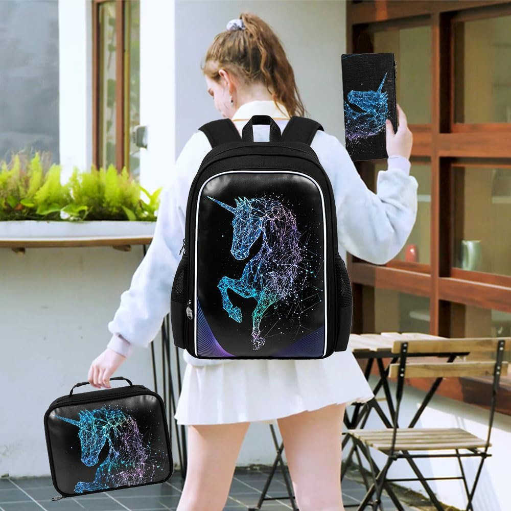 3PCS Unicorn Backpack 17 girls Bookbag with Lunch Box Water Resistant Middle Elementary School Bag for PrechoolZ250920