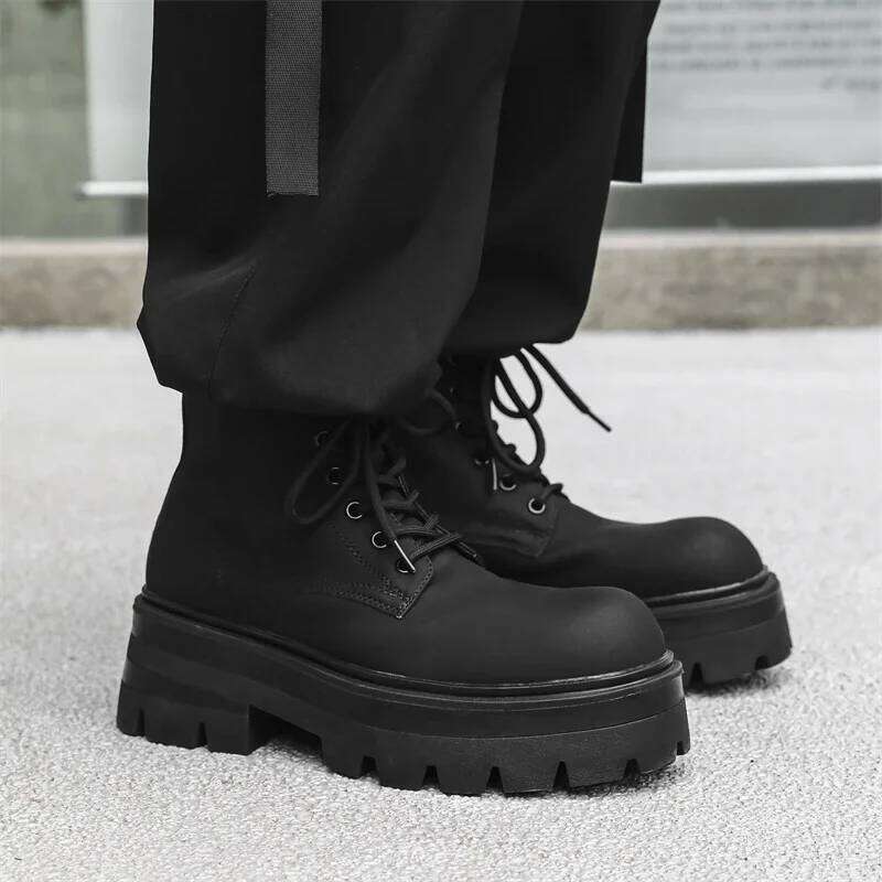 Fashion Quality Casual Leather Outdoor Office Shoes Thick Bottom Designers Lace Up Ankle Italian Mens High Top Boots
