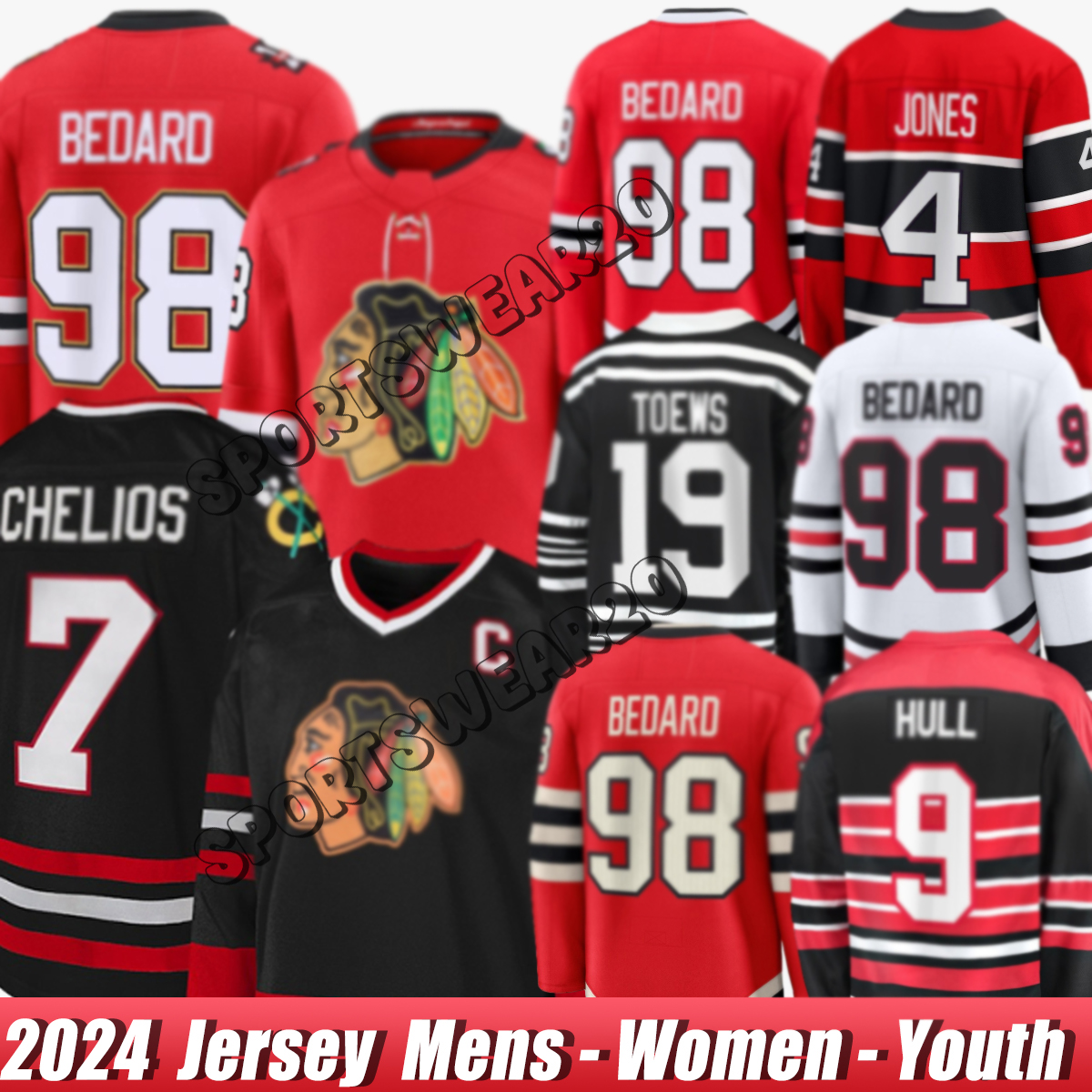 Chicagocity BlackhawksS jersey #98 Bedard #86 Teuvo Teravainen #00 Griswold Petr #34 Mrazek #23 Kurashev #55 Levshunov Taylor Hall Hockey Jerseys