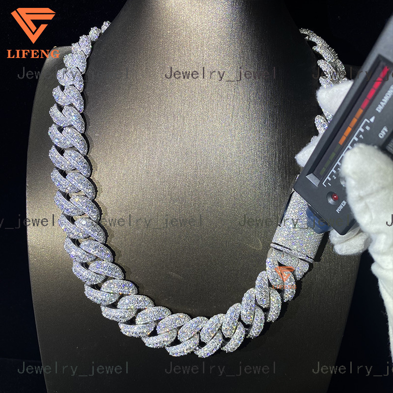 Custom 20mm Moissanite Diamond Cuban Link Chain Necklace Iced Out Jewelry Charm Necklace