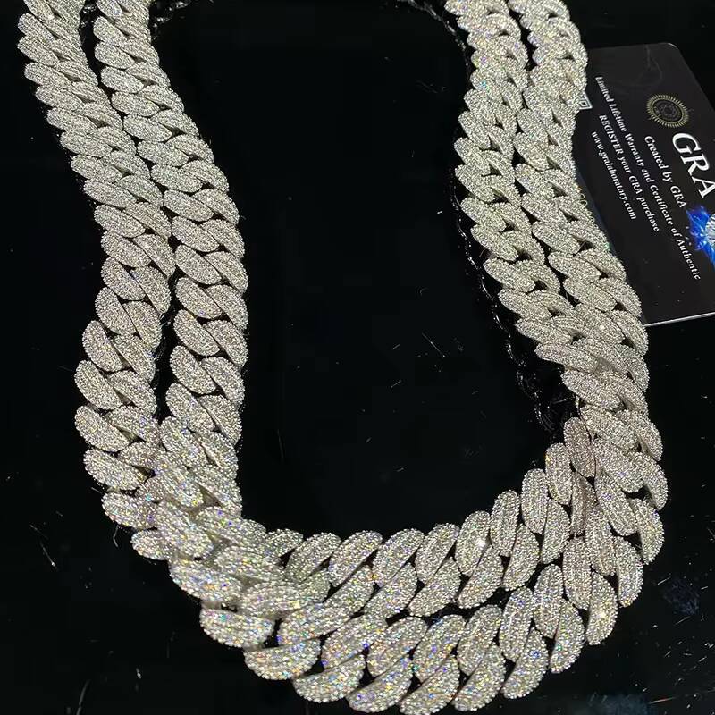 20mm 925 Sterling Silver VVS Moissanite Ice Diamond Hip Hop Style Cuban Chain Necklace Fashionable Jewelry