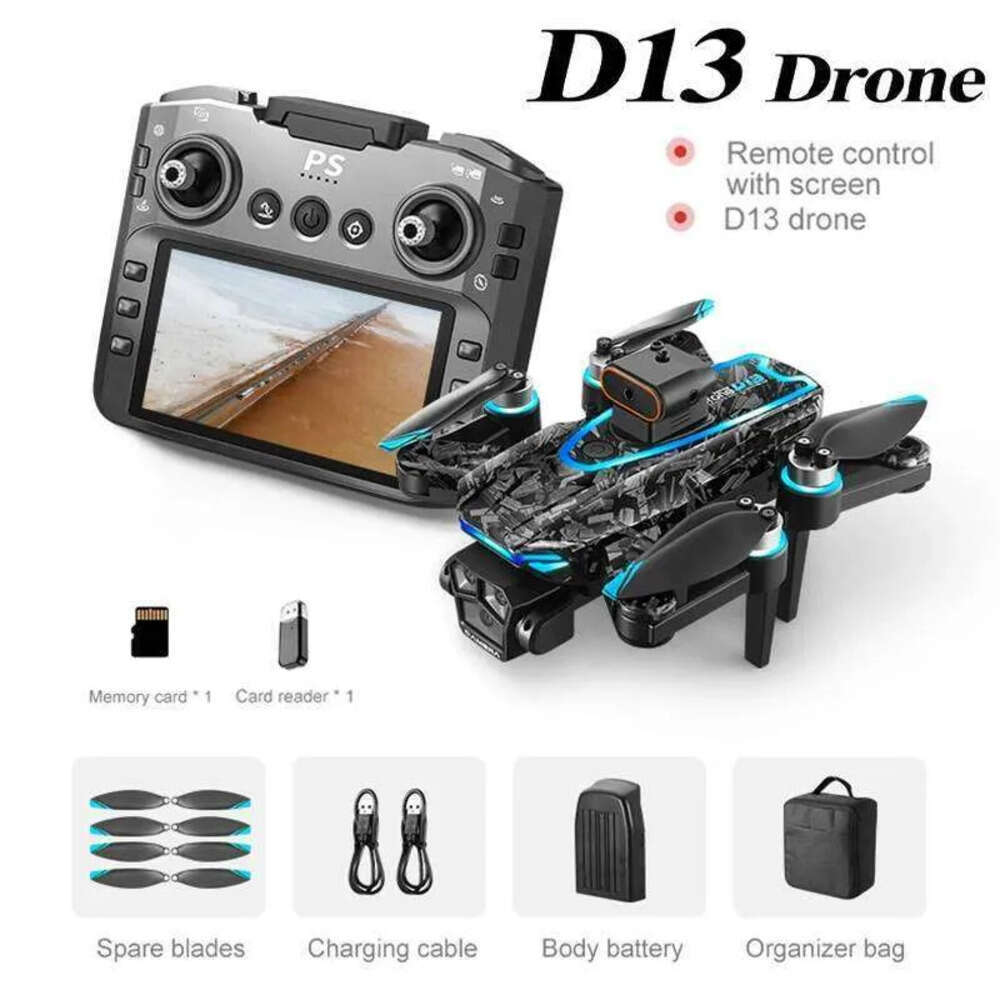 New D13 Drone 4K Professional Three HD Camera With Large Screen 5G WIFI FPV Dron Brushless Optical Flow Hover Folding Quadcopter