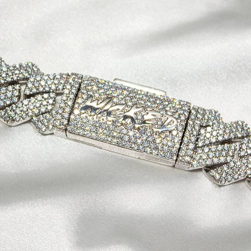 18mm Necklace Coutom Hip Hop Jewelry Iced Out Baguette Cut VVS S925 Silver Sterling Moissanite Diamond Cuban Chain