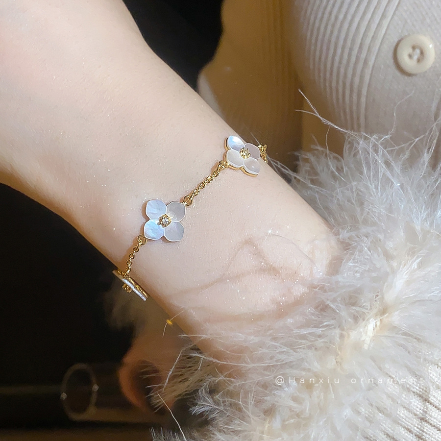 Real Gold Plated Zircon Mother-of-Pearl Flower Bracelet Light High-End Feel Fashionable Versatile Jewelry for Women - view 4