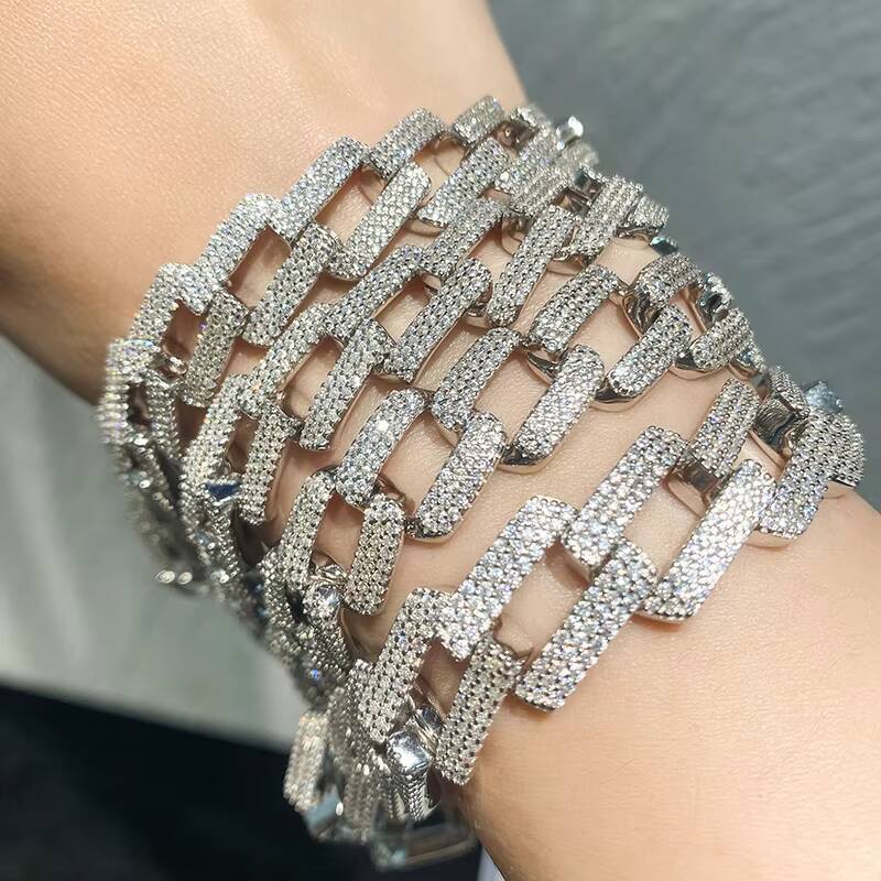 SizeIced Out Hip Hop Jewelry 8mm 10mm 12mm Silver 925 Cuban Chain Moissanite Necklace