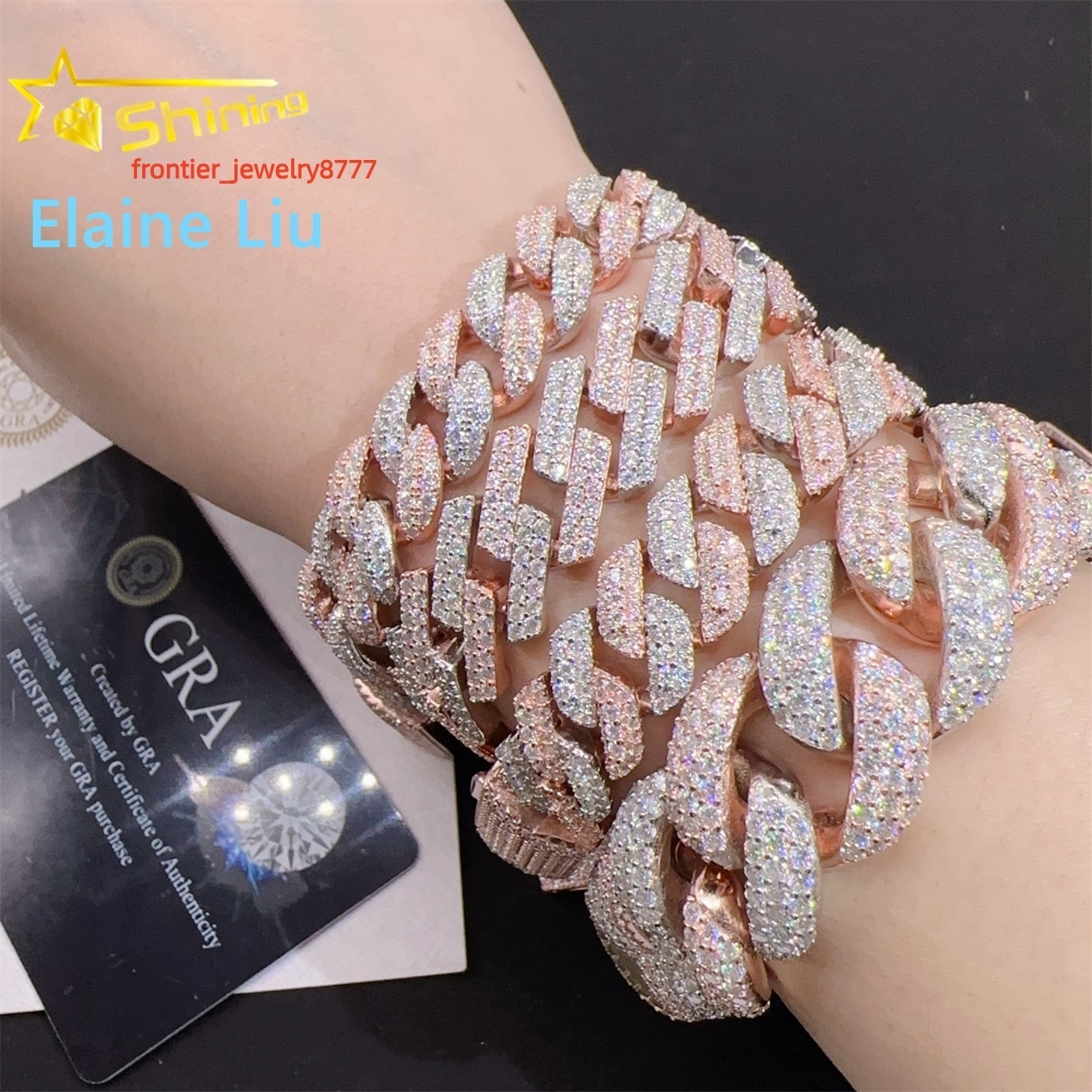 Pass Diamond Tester Rose Gold Two Tone High Quality Moissanite Diamond Hip Hop Bracelet 925 Silver Iced Out Cuban Link