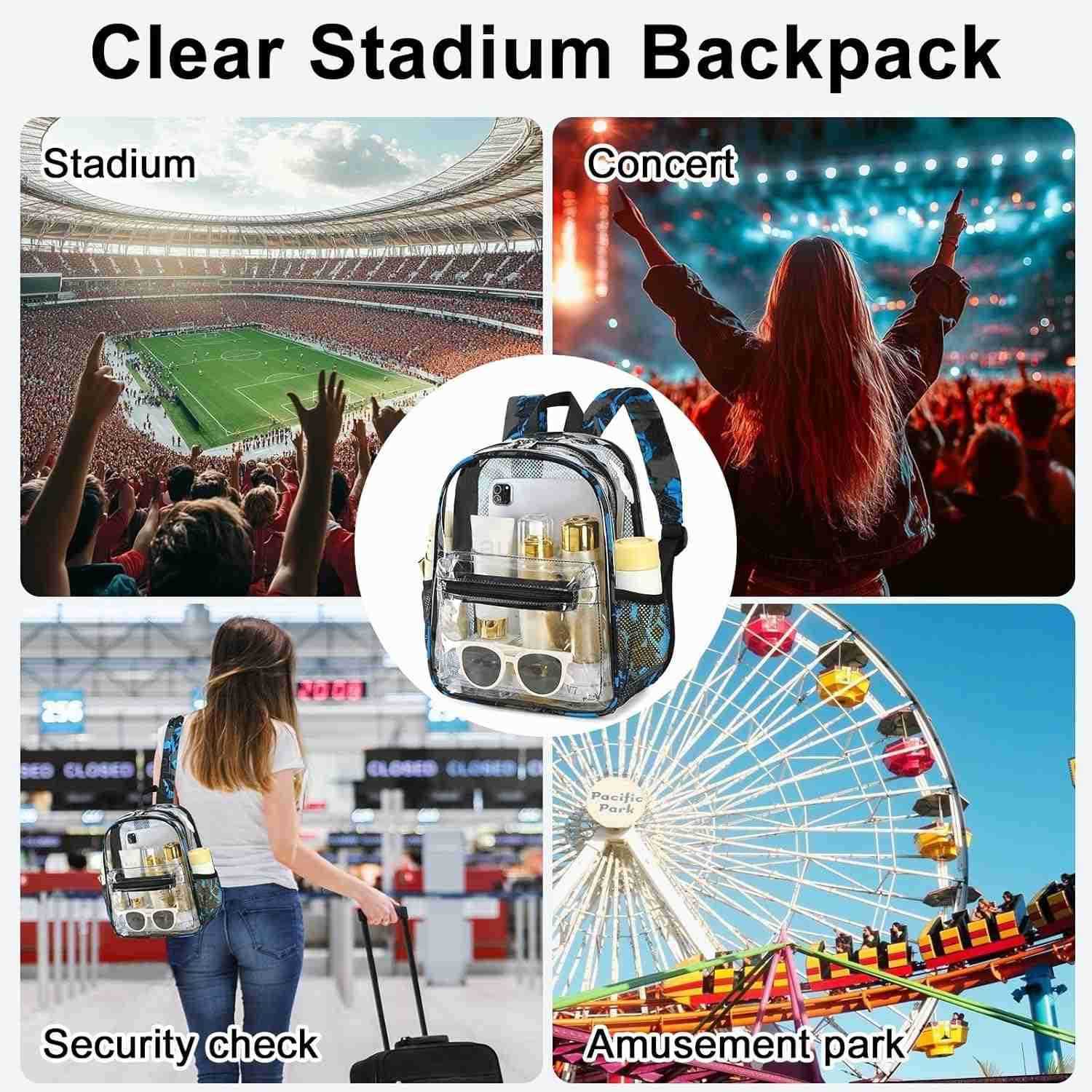 Clear Mini Backpack for Stadium Events Approved 12x12x6 Small Transparent Backpacks Plastic See Through Clear Bag for Concerts Work Festival Security 