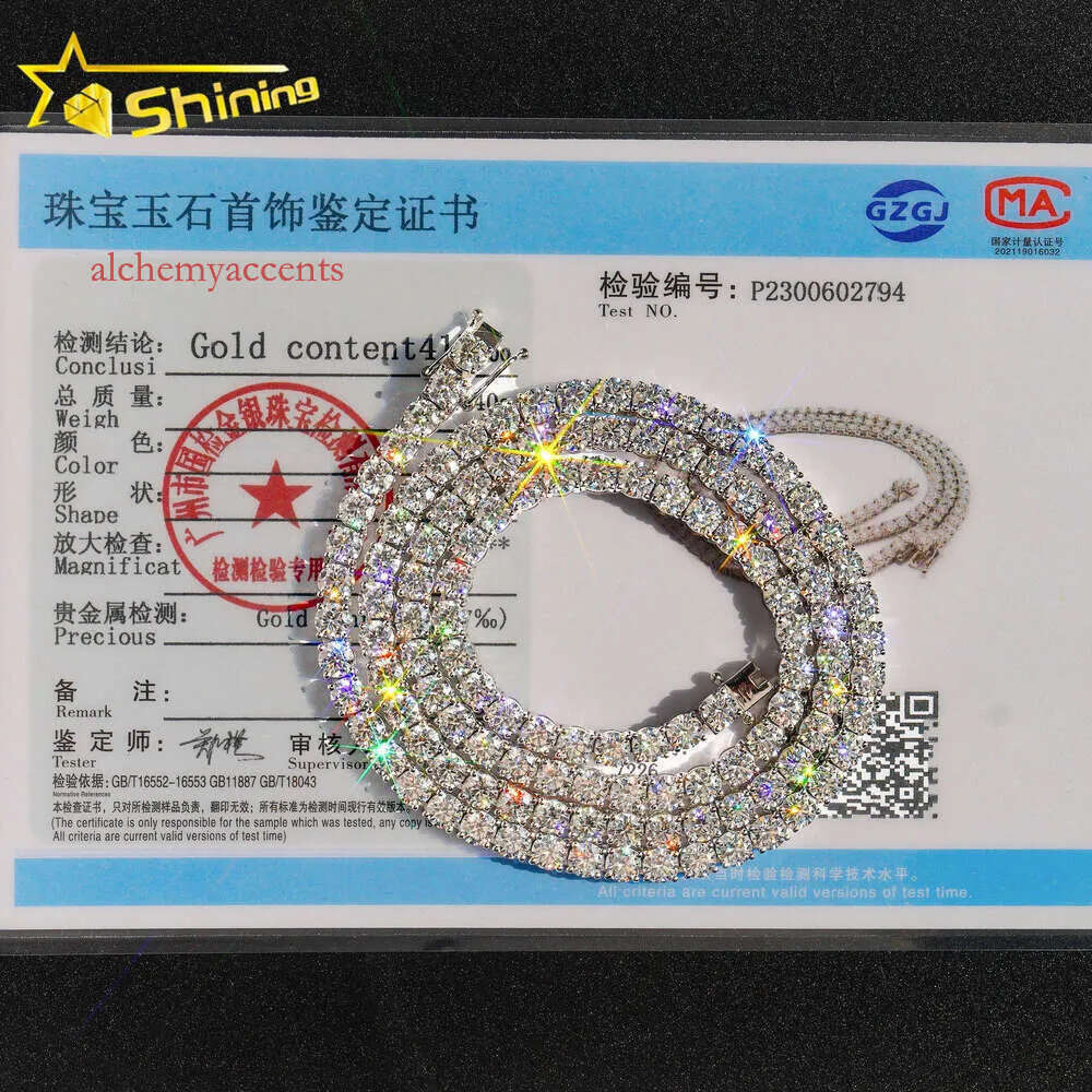 Tennis Chain moissanite chain GRA Certificated 10K 14K Real Solid Gold 3MM 4MM Jewelry Necklace For Men Women