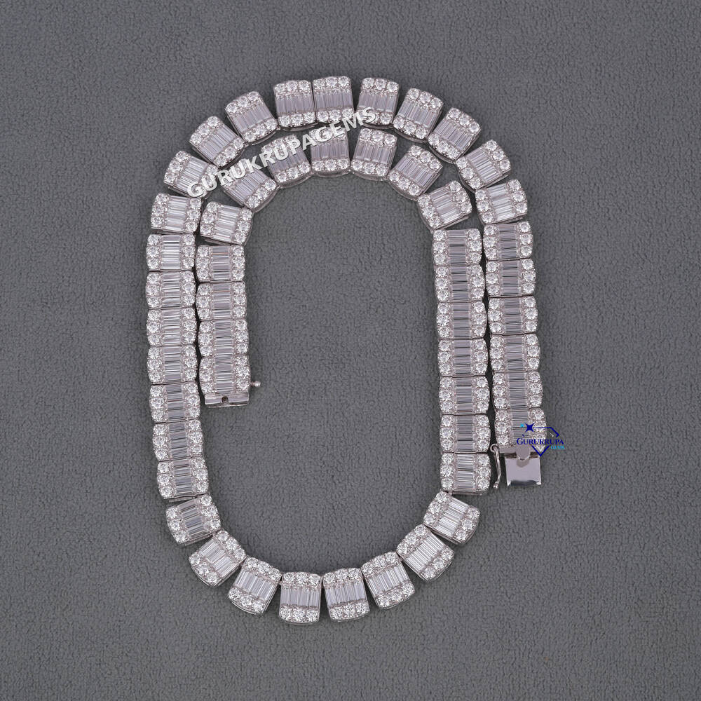 Fine Jewelry Latest Beautiful Illusion Chain Crafted in 925 Sterling Silver with Round and baguette Cut Moissanite Diamonds