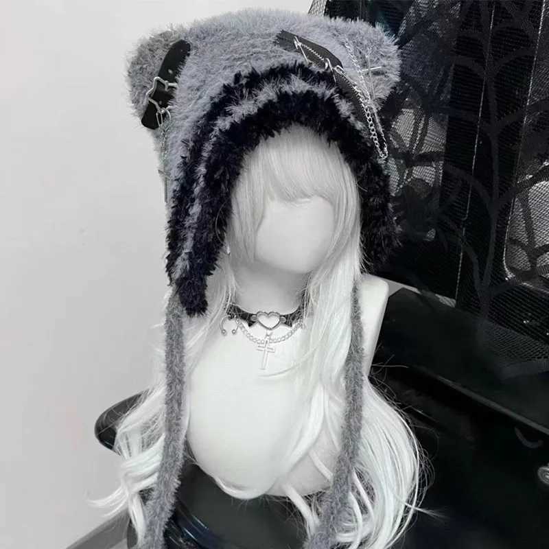 Wens Gothic Harajuku Punk Lolita Y2k Spicy Girls Subcture Bear Hat Cute Little Bone Cross Star Wings Wool Hats Y250920