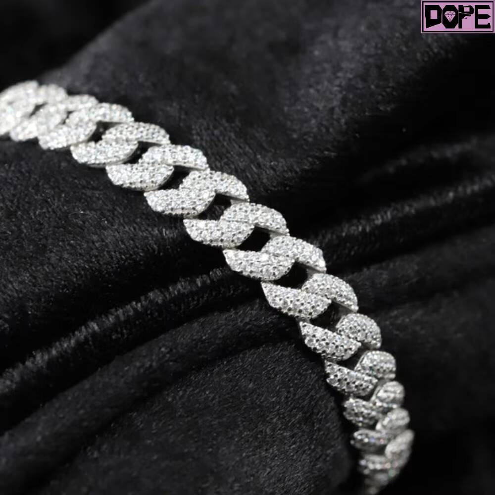 High Quality 12mm Cuban Link Chain Necklace 925 Silver Borderless Iced Out VVS Miami Moissanite Cuban Chain
