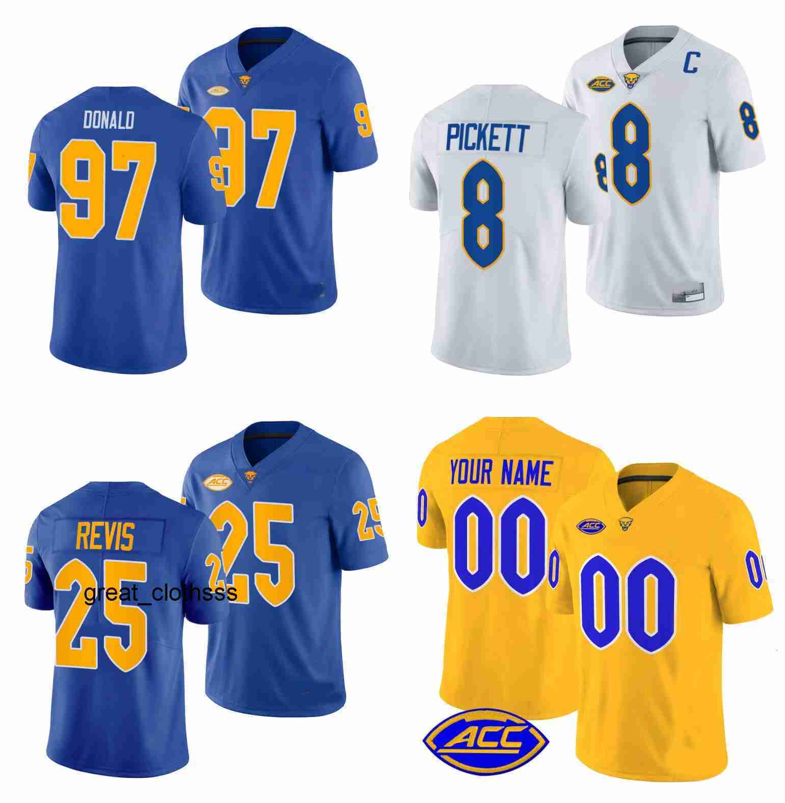 Kenny Pickett Pitts s Football Jersey College Aaron Donald Larry Fitzgerald Israel Abanikanda Darrelle Revis James Conner Damar Hamlin Blue Size S4XL