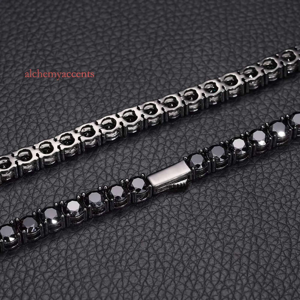 Kolye Unique Design 4mm Black VVS Moissanite DIa Tennis Chain GRA Certificate S Sier Men Jewelry Necklace for Man
