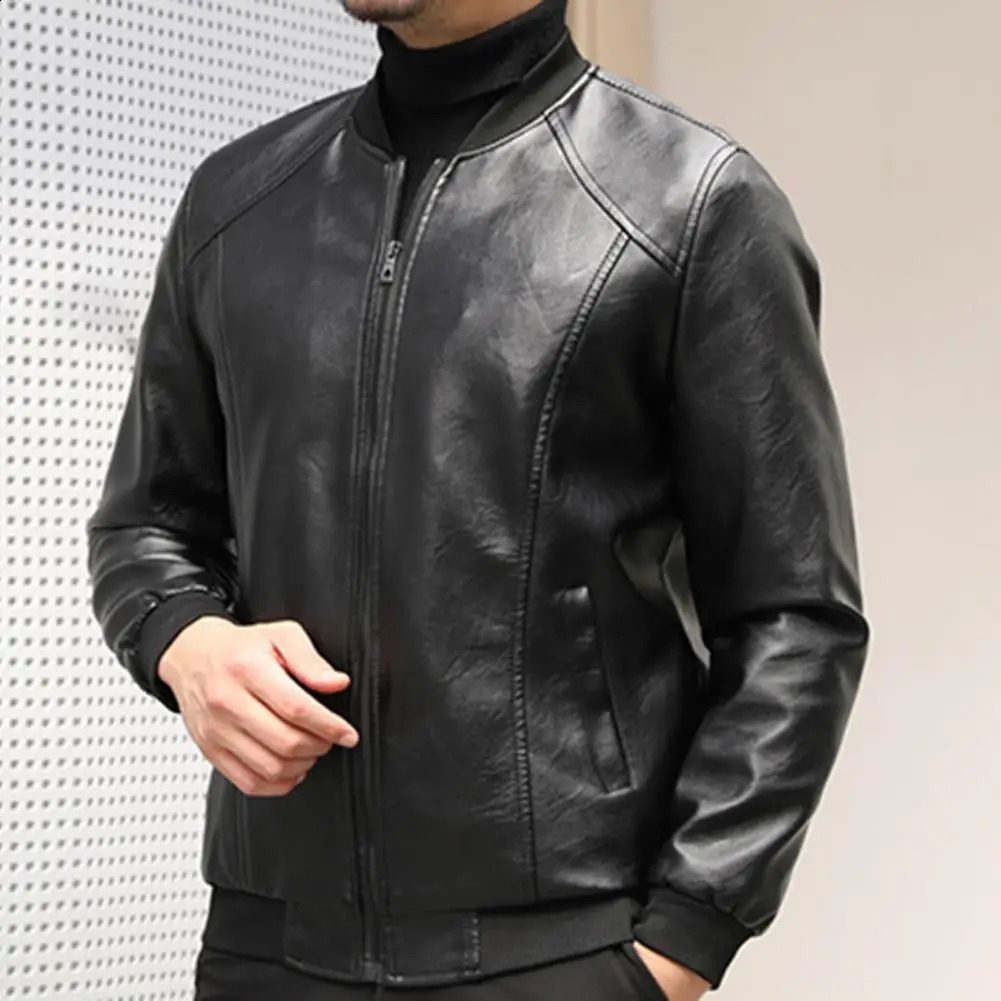 Men Jacket Thickened Warm Pu Leather Bomber Jacket Men Thermal Jacket Mens Standup Collar Business Casual Jackets Father Coat 250920