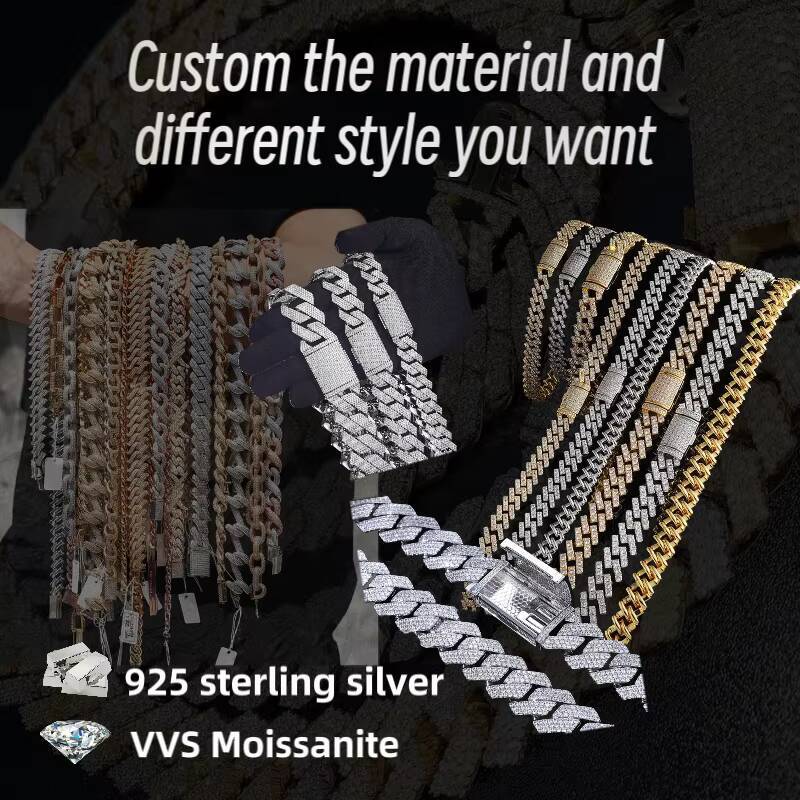 Dope Jewelry Hiphop Necklace 925 Sterling Silver Cuban Necklace Iced Out 8mm10mm12mm VVS Moissanite Cuban Chain