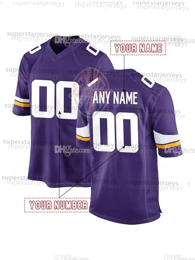 Factory Outlet Custom Football Jersey Jefferson McCarthy Moss Addison Hockenson Smith Men Women Youth Embroidered Design Polyester