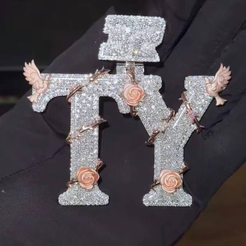 Iced Out Customized Trend Mossanite Pendant Initial Letter 925 Sterling Sliver Pass Tester Moissanite Pendant High Quality Men Jewelry