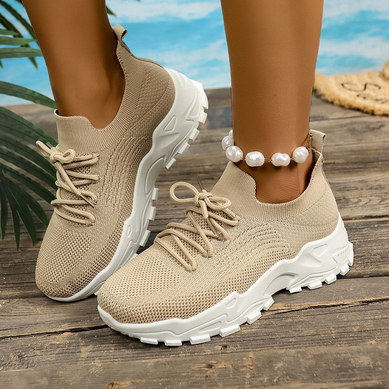 Women's Sneakers Summer New Versatile Single Flyknit Breathable Mesh Soft Sole Comfortable Running Shoes