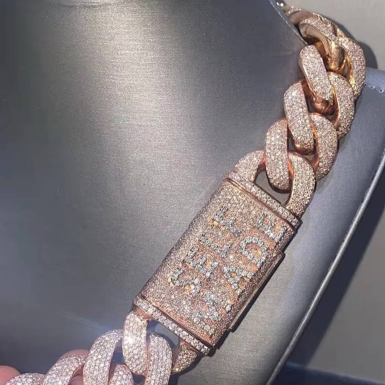 Hiphop Cuban Necklace 925 Sterling Silver 22mm 4Rows VVS Moissanite Iced Out Buss Down Moissanite Cuban Chain