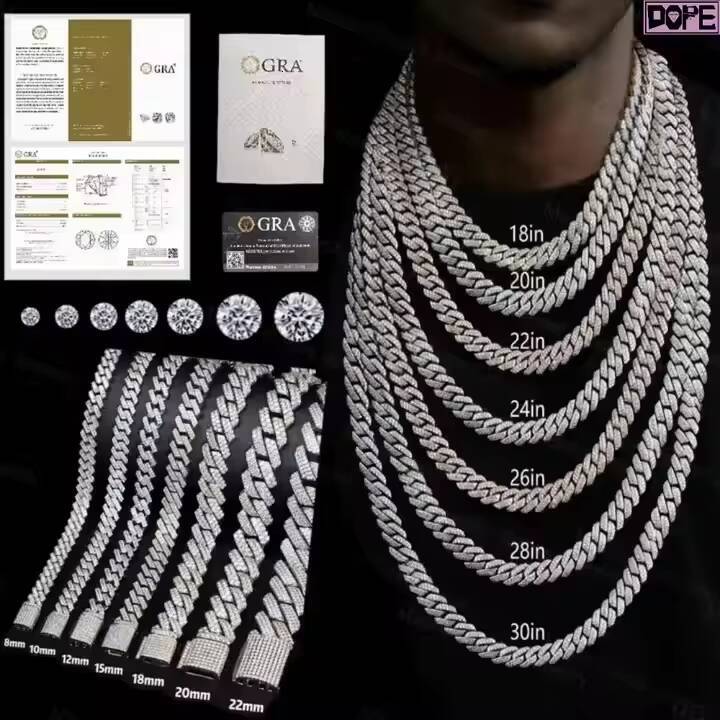 FaMoissaniteory 20mm 3 Rows Cuban Link Chain Raise Pointer Iced Out DVVS 925 Sterling Silver Moissanite Cuban Chain
