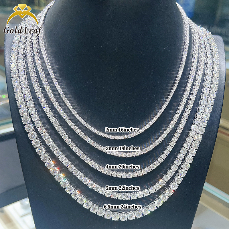 Wholesale Hip Hop Iced Out Fine Jewelry 2mm 3mm 4mm 5mm 6mm 65mm Lab Diamond 925 Silver VVS Moissanite Tennis Chain Necklaces