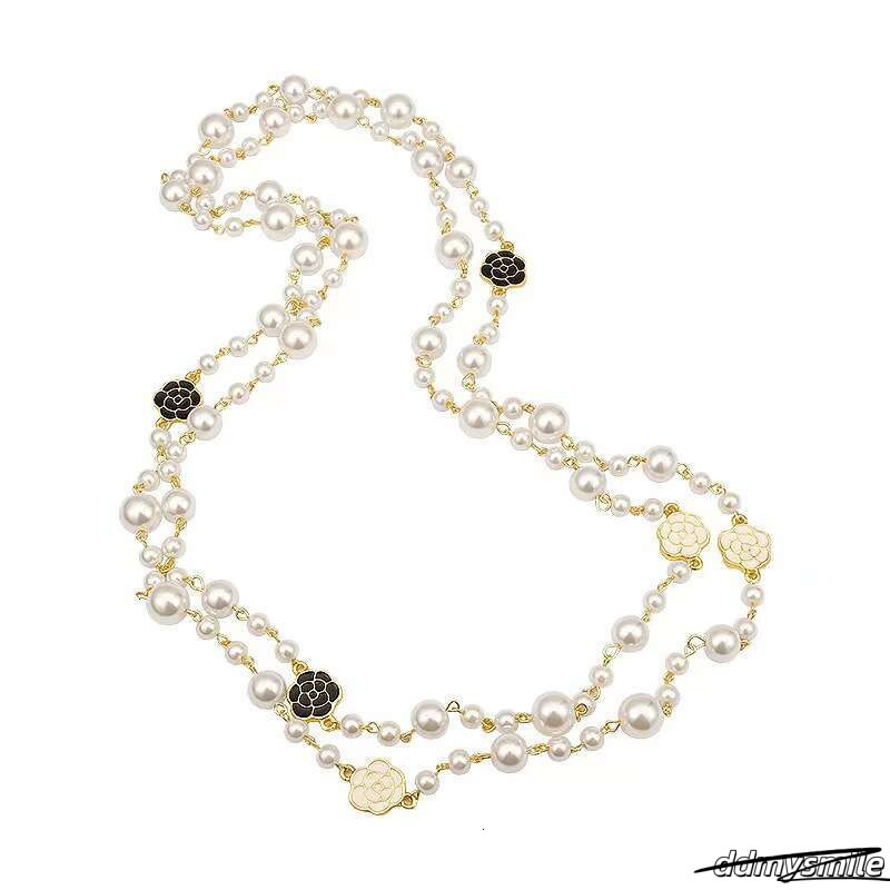 Nk-123 Oil Drip Rose Flower Style Pearl Layerable Long Sweater Chain Necklace Jewelry Wholesale ddmysmile