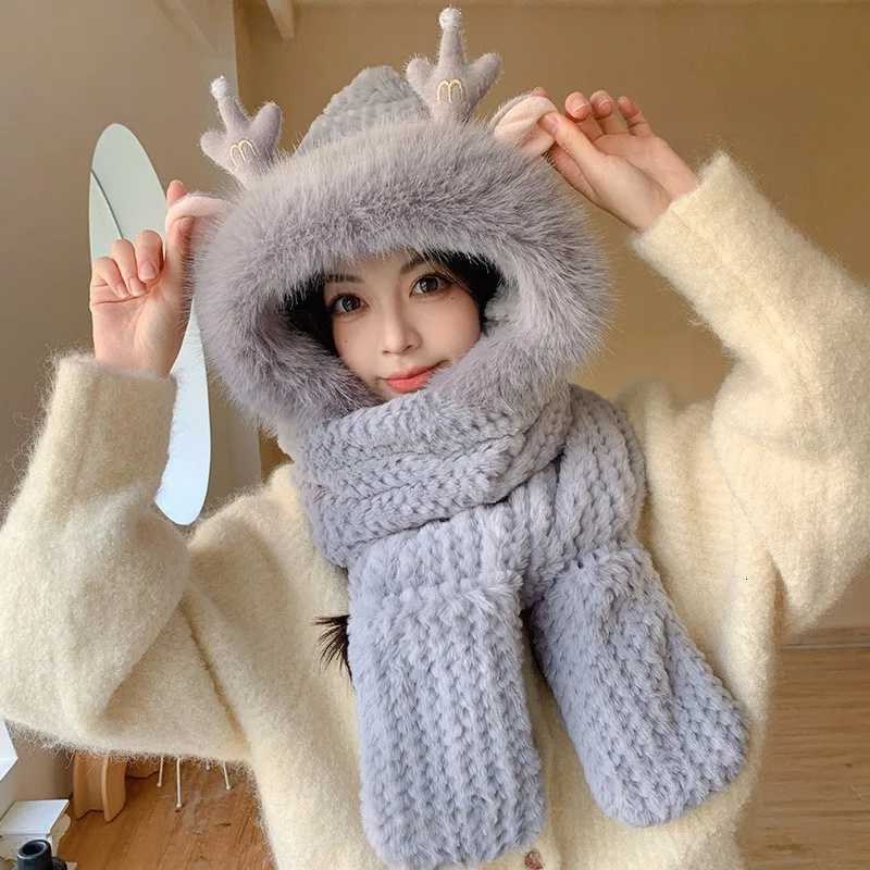 Fashion Elk Antlers P Hat Scarf Gs Wens Winter Ear Protector Thicke Lei Feng Hat Cycling Ski C Wind Proof Y250922