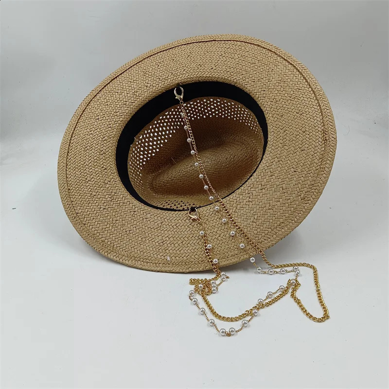 7cm straw hat Panama hollow pearl tassel series summer womens hat beach hat ladies summer trend Panama straw hat 250919