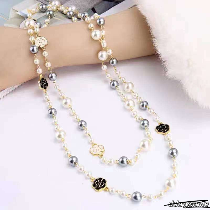 Nk-123 Oil Drip Rose Flower Style Pearl Layerable Long Sweater Chain Necklace Jewelry Wholesale ddmysmile