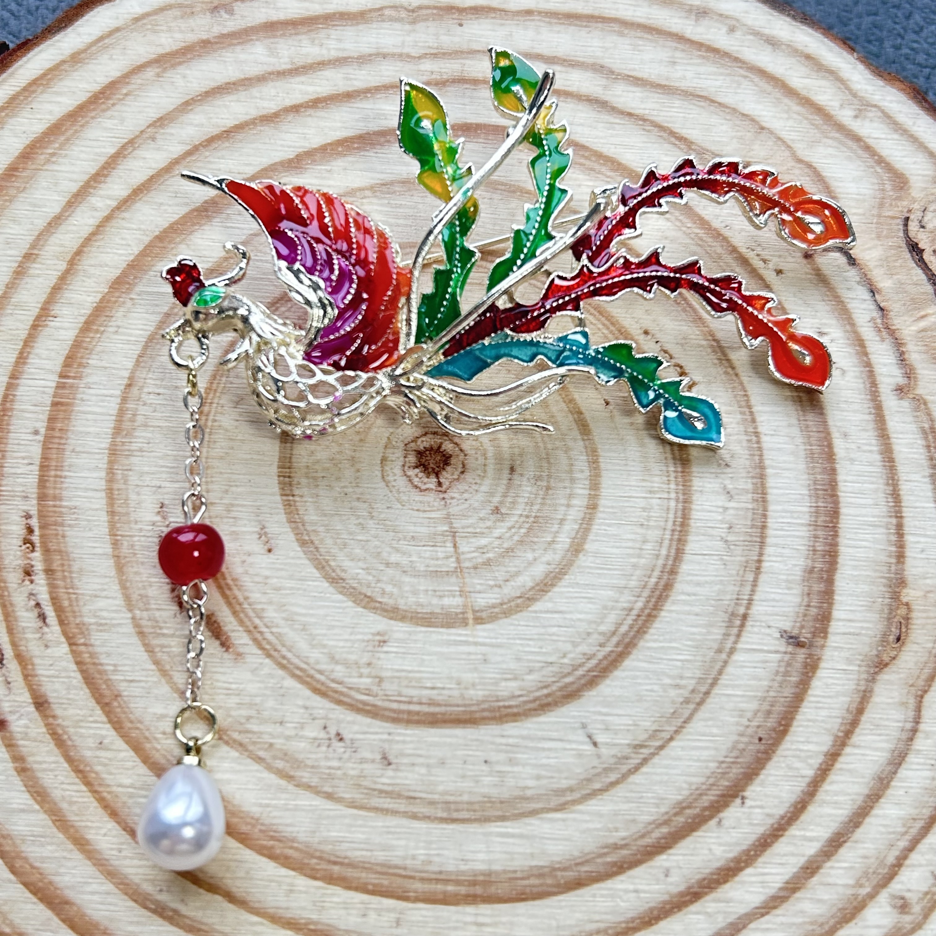 Trendy Rhinestone Exquisite A colorful phoenix holds a pearl Chinese Style Brooches for Women Luxury Designer Jewelry Badge Vintage Jewelry Gift